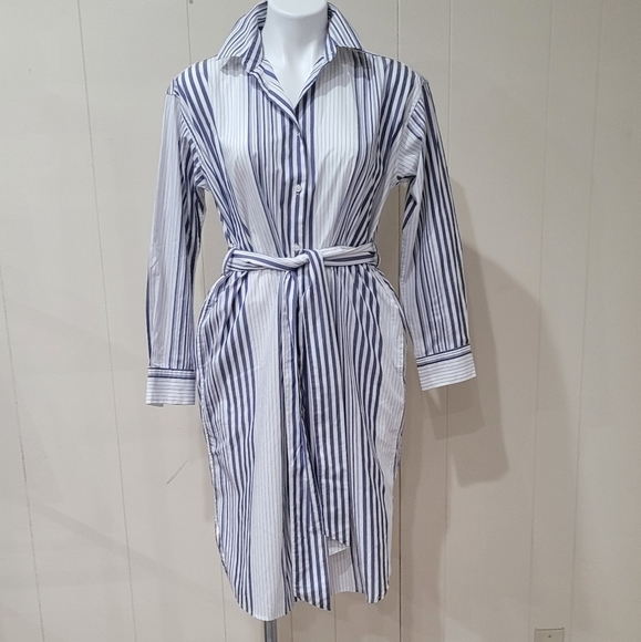 Striped Belted Midi Cotton Shirt Dress Womens Size XS - Picture 13 of 14